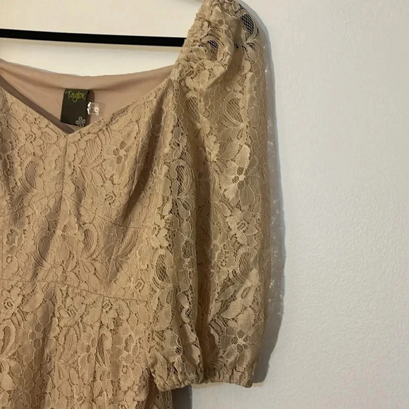Taylor | midi Lace cream/tan empire waist dress Women size 8 Western Boho tiered - Picture 6 of 13